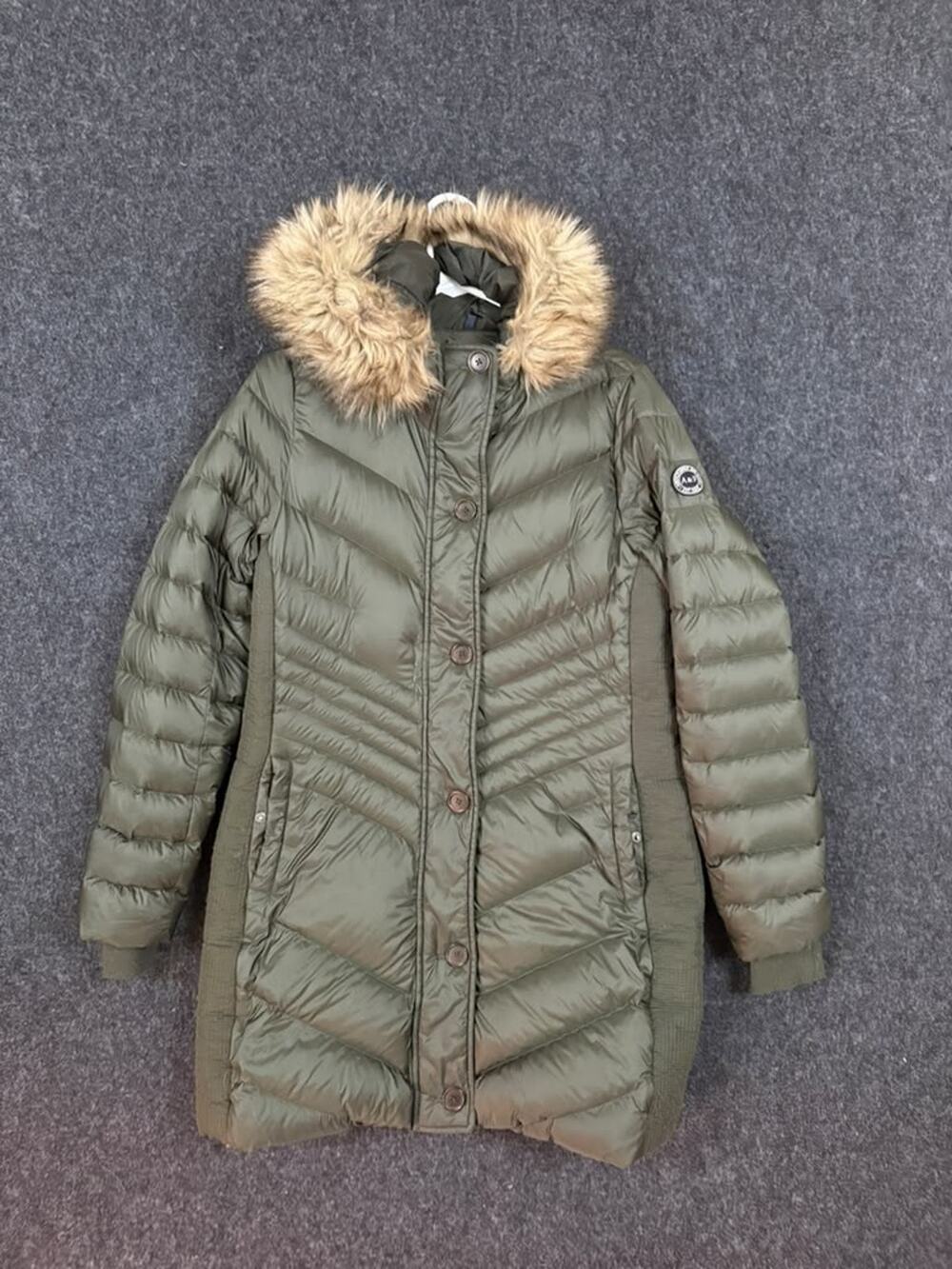Abercrombie & Fitch Down Insulated Parka Coat Women's M Olive Faux Fur Hood